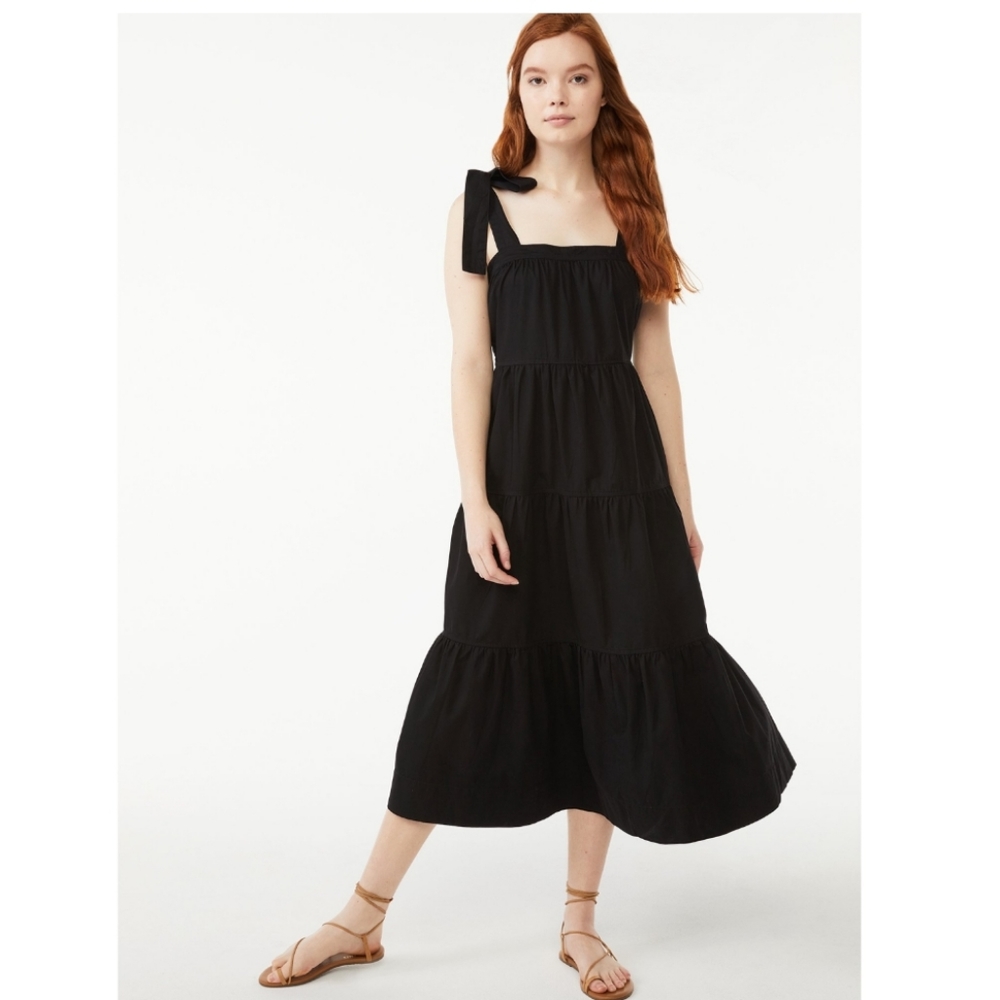 Free Assembly Women's Tie Shoulder Tiered Maxi Dress